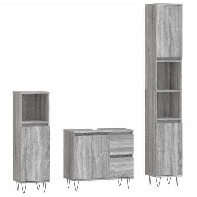 Berkfield Home 3 Piece Bathroom Furniture Set Grey Sonoma Engineered Wood - image 1