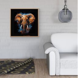 Warren Reed - Designer Splashart Elephant Blue Framed Canvas in Light Brown - Size: w40 inch x h40 inch - thumbnail 2