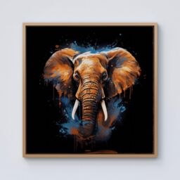 Warren Reed - Designer Splashart Elephant Blue Framed Canvas in Light Brown - Size: w40 inch x h40 inch - thumbnail 1