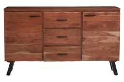 Orsina Large Acacia Sideboard, Solid Acacia Wood 2‑Door, 3‑Drawer Buffet Cabinet, Black Iron Legs & Hardware in Natural