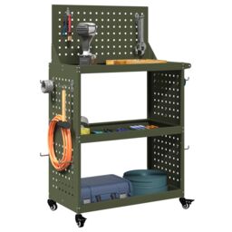 Berkfield Home Tool Trolley Olive green 65 x 35 x 111 cm Powder-coated steel - thumbnail 3