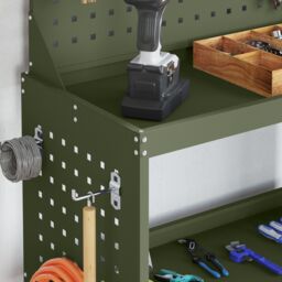 Berkfield Home Tool Trolley Olive green 65 x 35 x 111 cm Powder-coated steel - thumbnail 4