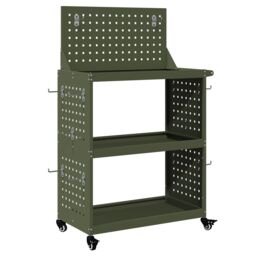 Berkfield Home Tool Trolley Olive green 65 x 35 x 111 cm Powder-coated steel - thumbnail 2