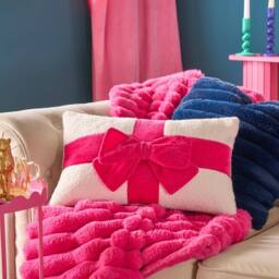 OHS Bow Wrapped Boucle Throw Pillow Scatter Cushion in Cream - thumbnail 1