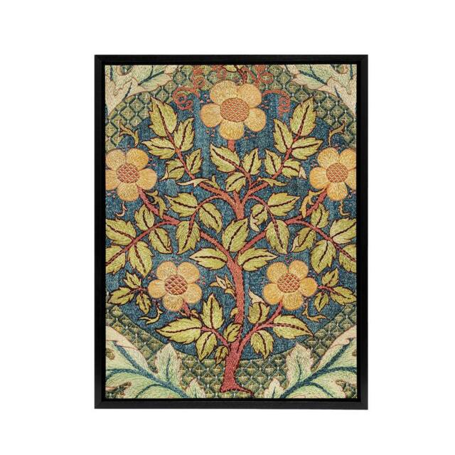 "Artery8 Rose Wreath Embroidery Pattern Framed Canvas Wall Art Print Morris - Size: W18"" x H24""" - image 1