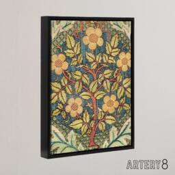 "Artery8 Rose Wreath Embroidery Pattern Framed Canvas Wall Art Print Morris - Size: W18"" x H24""" - thumbnail 2