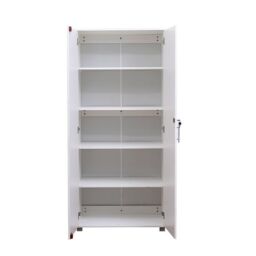 Moderna Tall White Wooden Filing Cabinet, 4 Shelves, Lockable 2 Door Office Unit - thumbnail 2