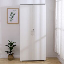 Moderna Tall White Wooden Filing Cabinet, 4 Shelves, Lockable 2 Door Office Unit - thumbnail 1