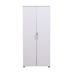 Moderna Tall White Wooden Filing Cabinet, 4 Shelves, Lockable 2 Door Office Unit - thumbnail 3