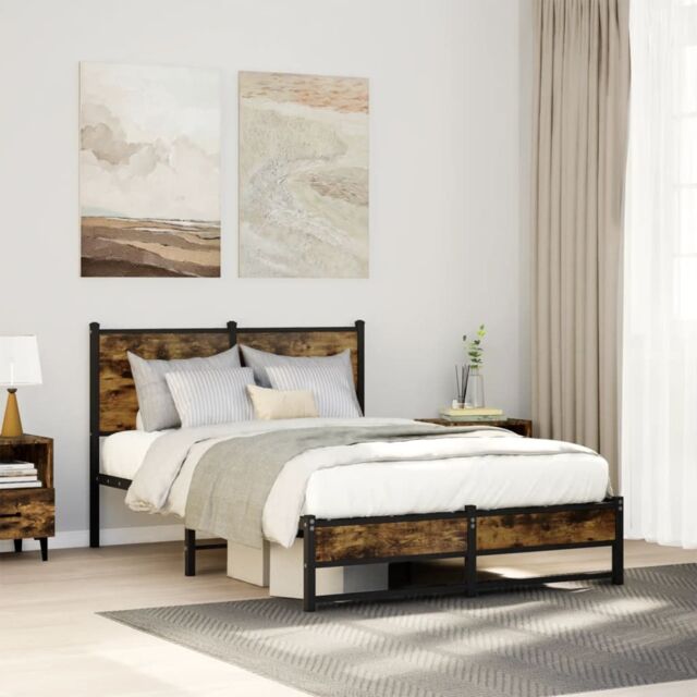 Berkfield Home Metal Bed Frame without Mattress Smoked Oak 120x190 cm Small Double in Brown - image 1