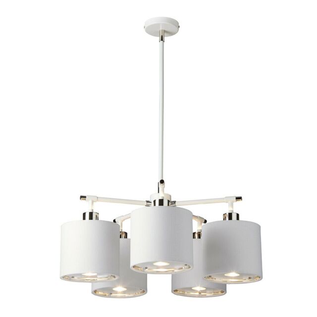 Loops 5 Bulb Chandelier LIght White Highly Polished Nickel LED E27 40W in Metallics