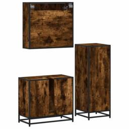 Berkfield Home Durable 3 Piece Bathroom Furniture Set Smoked Oak Engineered Wood in Brown - thumbnail 7
