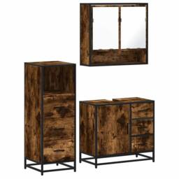 Berkfield Home Durable 3 Piece Bathroom Furniture Set Smoked Oak Engineered Wood in Brown - thumbnail 3
