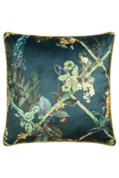 Laurence Llewelyn-Bowen 'Cotswold Fantasia Dawn' Floral Print Velvet Large Filled Cushion in Green - Size: 55 cm x 55 cm - thumbnail 2