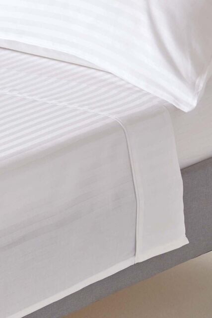 Homescapes Egyptian Cotton Satin Stripe Flat Sheet 330 Thread Count in White - Size: Double Flat - image 1