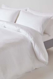 Homescapes Egyptian Cotton Satin Stripe Flat Sheet 330 Thread Count in White - Size: Double Flat - thumbnail 3