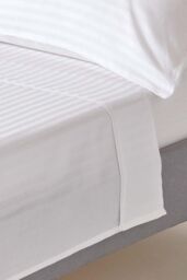 Homescapes Egyptian Cotton Satin Stripe Flat Sheet 330 Thread Count in White - Size: Double Flat - thumbnail 1