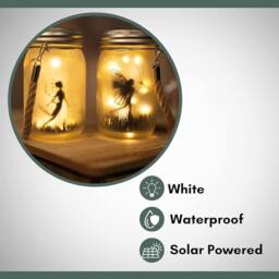 Marco Paul Pack of Two Solar Powered Hanging Fairy Frosted Glass Jar Lantern in Clear - thumbnail 4