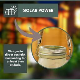 Marco Paul Pack of Two Solar Powered Hanging Fairy Frosted Glass Jar Lantern in Clear - thumbnail 2
