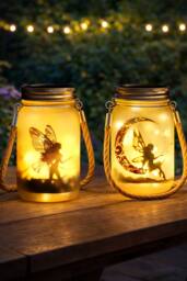 Marco Paul Pack of Two Solar Powered Hanging Fairy Frosted Glass Jar Lantern in Clear - thumbnail 8