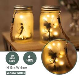 Marco Paul Pack of Two Solar Powered Hanging Fairy Frosted Glass Jar Lantern in Clear - thumbnail 6