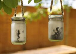Marco Paul Pack of Two Solar Powered Hanging Fairy Frosted Glass Jar Lantern in Clear - thumbnail 3
