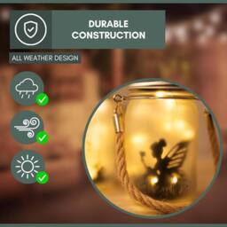 Marco Paul Pack of Two Solar Powered Hanging Fairy Frosted Glass Jar Lantern in Clear - thumbnail 5