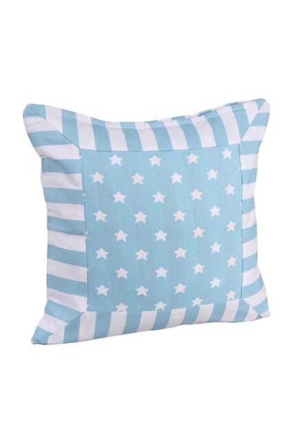Homescapes Cotton Blue Stripe Border & Stars Cushion Cover - Size: 30 cm x 50 cm - image 1
