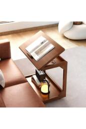 Living and Home C-Shaped Side Table with Wheels and Hidden Storage in Walnut - thumbnail 2