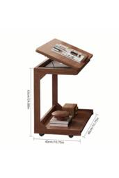 Living and Home C-Shaped Side Table with Wheels and Hidden Storage in Walnut - thumbnail 8