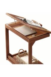 Living and Home C-Shaped Side Table with Wheels and Hidden Storage in Walnut - thumbnail 7