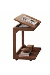 Living and Home C-Shaped Side Table with Wheels and Hidden Storage in Walnut - thumbnail 6
