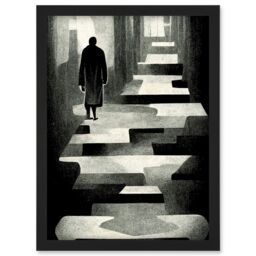 Artery8 Lone Figure Abstract Monochrome Vintage Black White Artwork Framed Wall Art Print A4 - thumbnail 1
