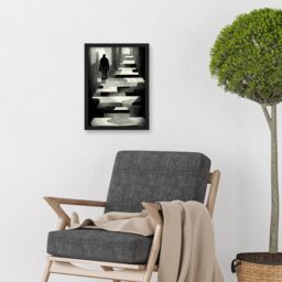 Artery8 Lone Figure Abstract Monochrome Vintage Black White Artwork Framed Wall Art Print A4 - thumbnail 2