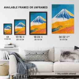 "Artery8 Mount Fuji Japan Orange Blue Volcano Wall Art Print - Size: W12"" x H16""" - thumbnail 3