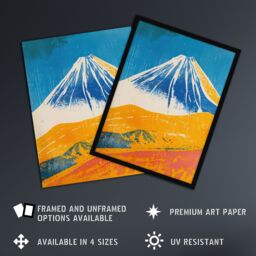 "Artery8 Mount Fuji Japan Orange Blue Volcano Wall Art Print - Size: W12"" x H16""" - thumbnail 2