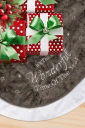 Neel Blue Velvet Christmas Tree Skirt Round Xmas Tree Base Mat - 1 metre in Grey - thumbnail 1