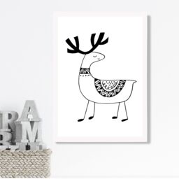 ARTZE Cute Reindeer Scandi Animal Framed Print SIZE: A3 with White Frame in Black - Size: A4 - thumbnail 2