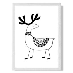 ARTZE Cute Reindeer Scandi Animal Framed Print SIZE: A3 with White Frame in Black - Size: A4 - thumbnail 1