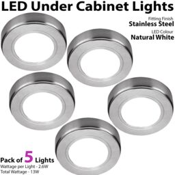 Loops 5x BRUSHED NICKEL Round Surface or Flush Under Cabinet Kitchen Light & Driver Kit - Natural White LED in Metallics - thumbnail 3
