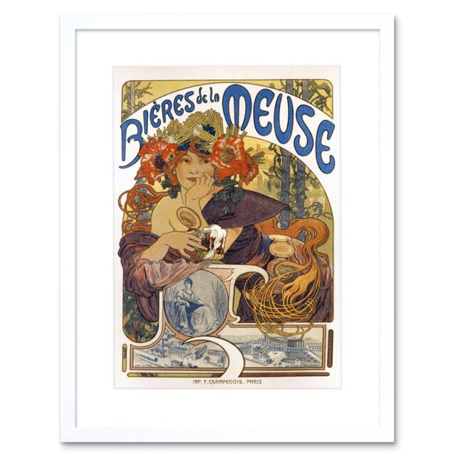 "Artery8 Wall Art Print Beer Of The Meuse Paris France Vintage Artwork Framed 9X7 Inch in White - Size: W7"" x H9""" - image 1