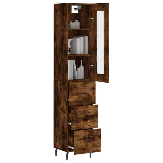 Berkfield Home Highboard Smoked Oak 34.5x34x180 cm Engineered Wood in Brown - image 1