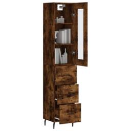 Berkfield Home Highboard Smoked Oak 34.5x34x180 cm Engineered Wood in Brown - thumbnail 1