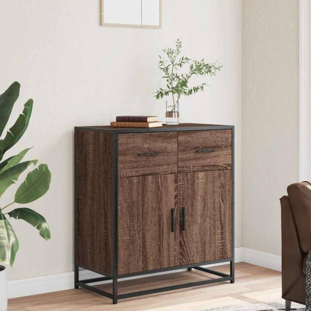 Berkfield Home Sideboard Brown Oak 68x35x76 cm Engineered Wood & Metal - Size: 68 x 35 x 76 cm