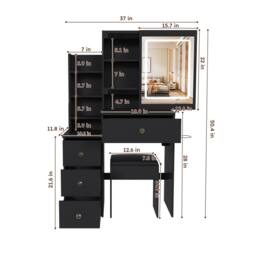 Direct Wicker Modern LED Vanity Desk with 4 Drawers, Power Socket & Dressing Chair in Black - Size: 1 Pack - thumbnail 2