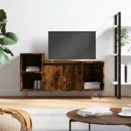 Berkfield Home TV Cabinet Smoked Oak 100x35x55 cm Engineered Wood in Brown - Size: 100 x 35 x 55 cm - thumbnail 1