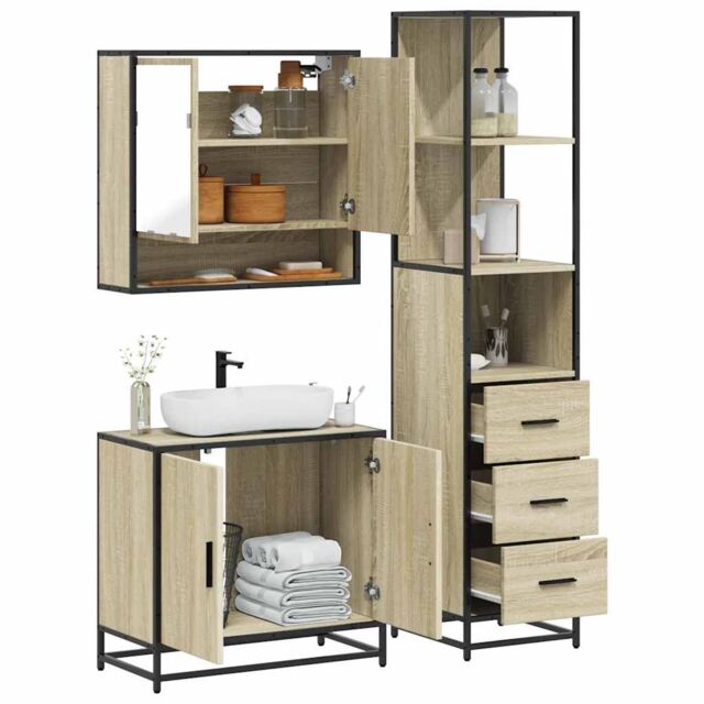 Berkfield Home 3 Piece Bathroom Furniture Set Sonoma Oak Engineered Wood in Brown - image 1