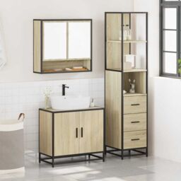 Berkfield Home 3 Piece Bathroom Furniture Set Sonoma Oak Engineered Wood in Brown - thumbnail 3