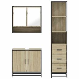 Berkfield Home 3 Piece Bathroom Furniture Set Sonoma Oak Engineered Wood in Brown - thumbnail 5