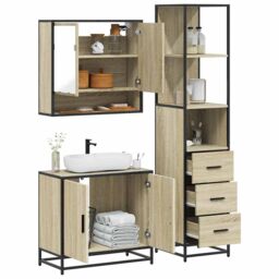 Berkfield Home 3 Piece Bathroom Furniture Set Sonoma Oak Engineered Wood in Brown - thumbnail 1